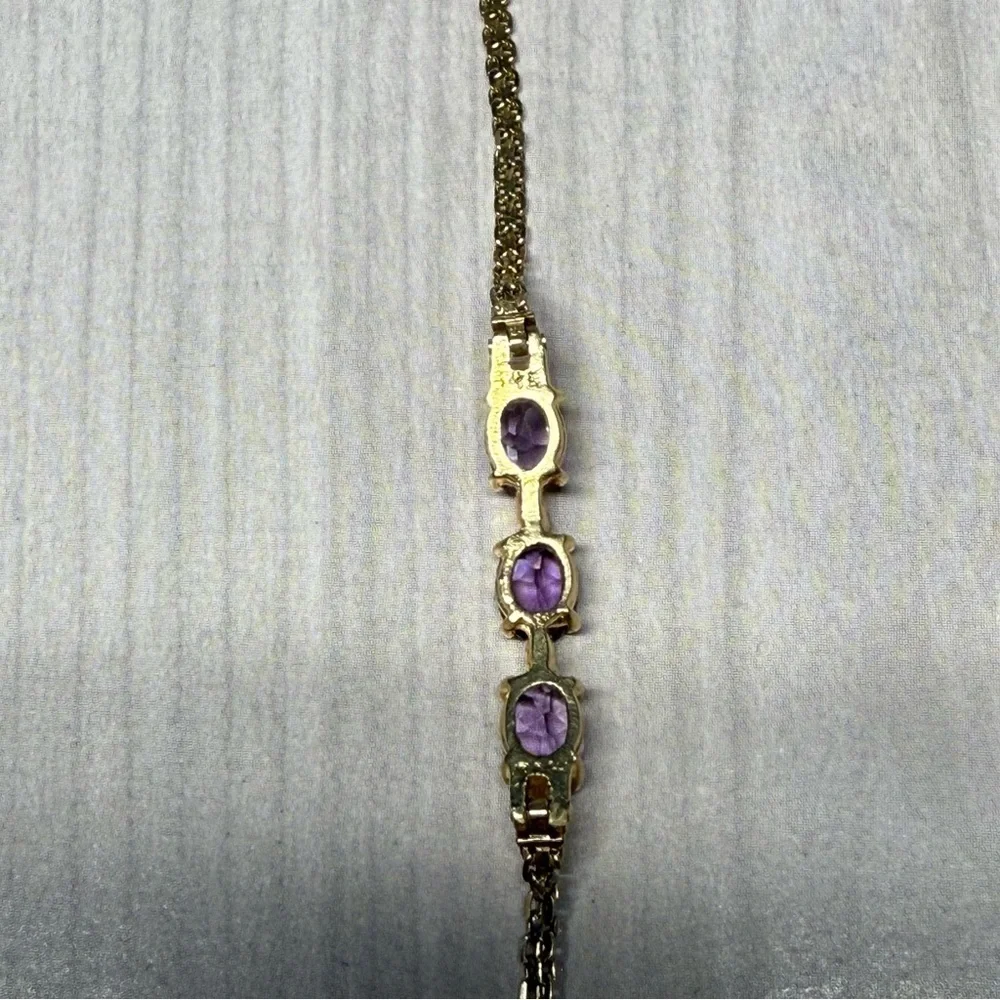 14k Yellow Gold With Beautiful Amethyst & Diamonds Bracelet.